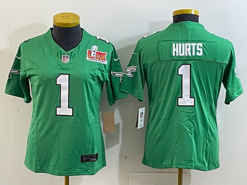 Women Philadelphia Eagles 1 Hurts Green three generations 2025 Nike Vapor Limited NFL Jersey style 2